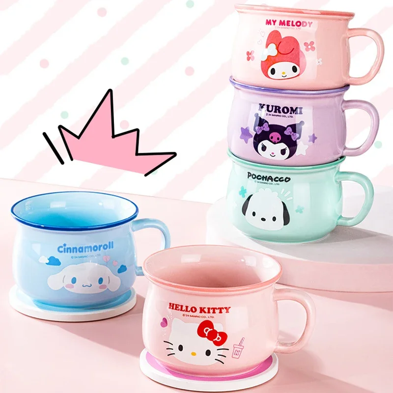 Sanrio Kawaii Hello Kitty Ceramics Drinking Cup My Melody Cinnamoroll Anime Cartoon Sweet Fashion Exquisite Gift Tea Coffee Cup