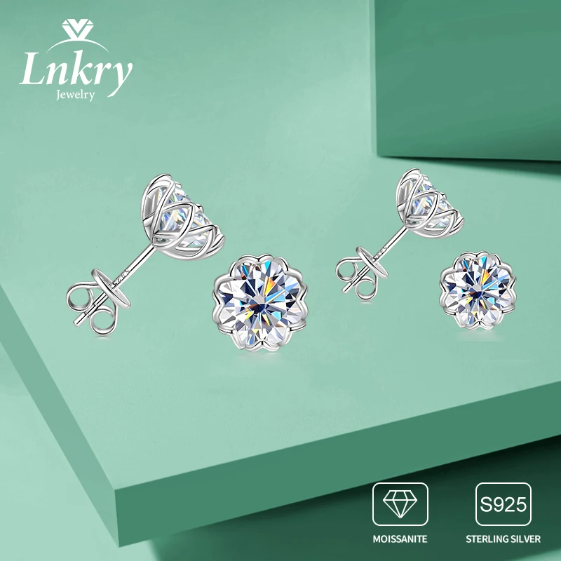 

Lnkry стерлингового серебра 925 пробы 6,5 мм 8 мм серьги-гвоздики с муассанитом для женщин изысканные серьги в форме цветка корейские INS ювелирные изделия подарки