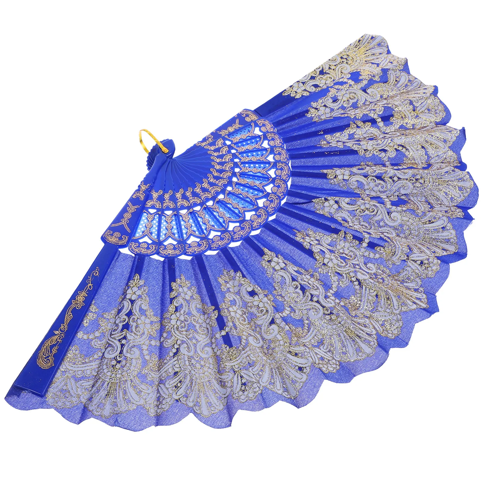 Large Chinese Style Folding Fan Plastic Portable Foldable Fan Blue Single-Sided Printed Pattern Wedding Birthday Party