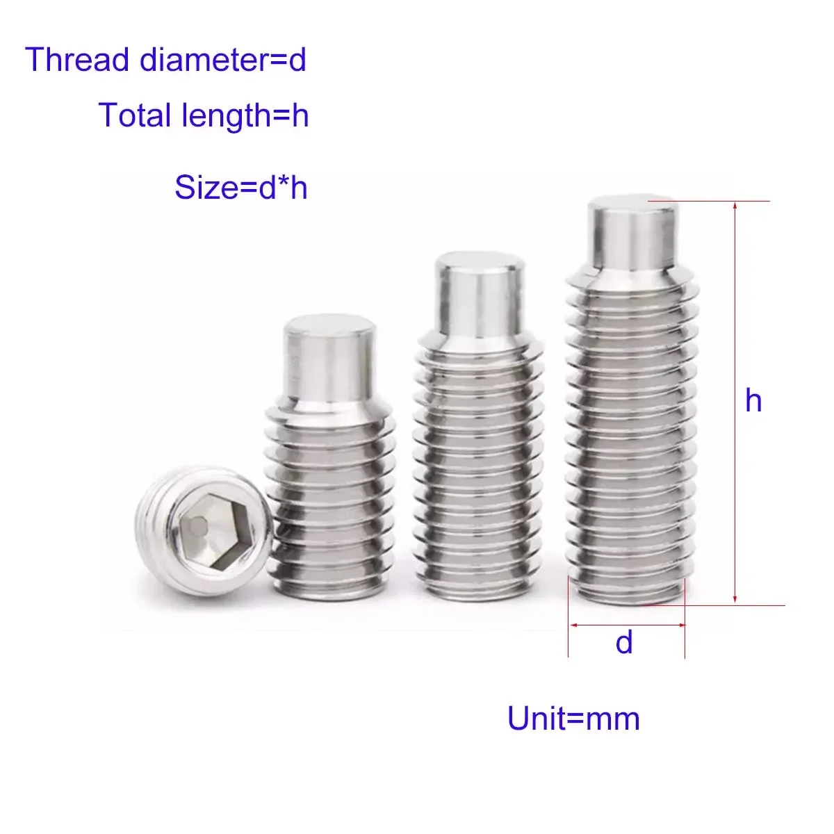 

304 Stainless Steel Raised End Set Screw/Din915 Headless Base Meter Bolt M3M4M5M6