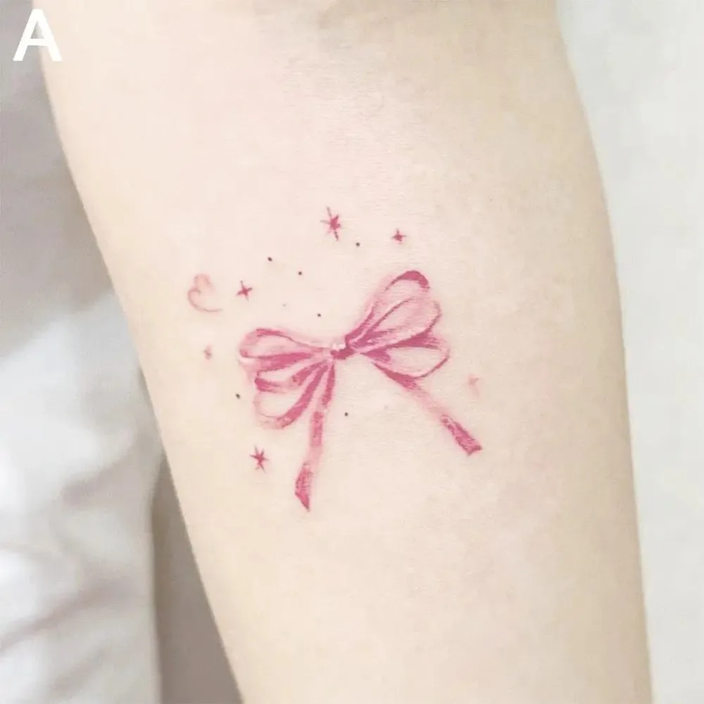 

Sexy Bow Temporary Tattoos For Women Body Art Painting Arm Legs Tattoos Sticker Realistic Pink Black Butterfly Waterproof Tattoo