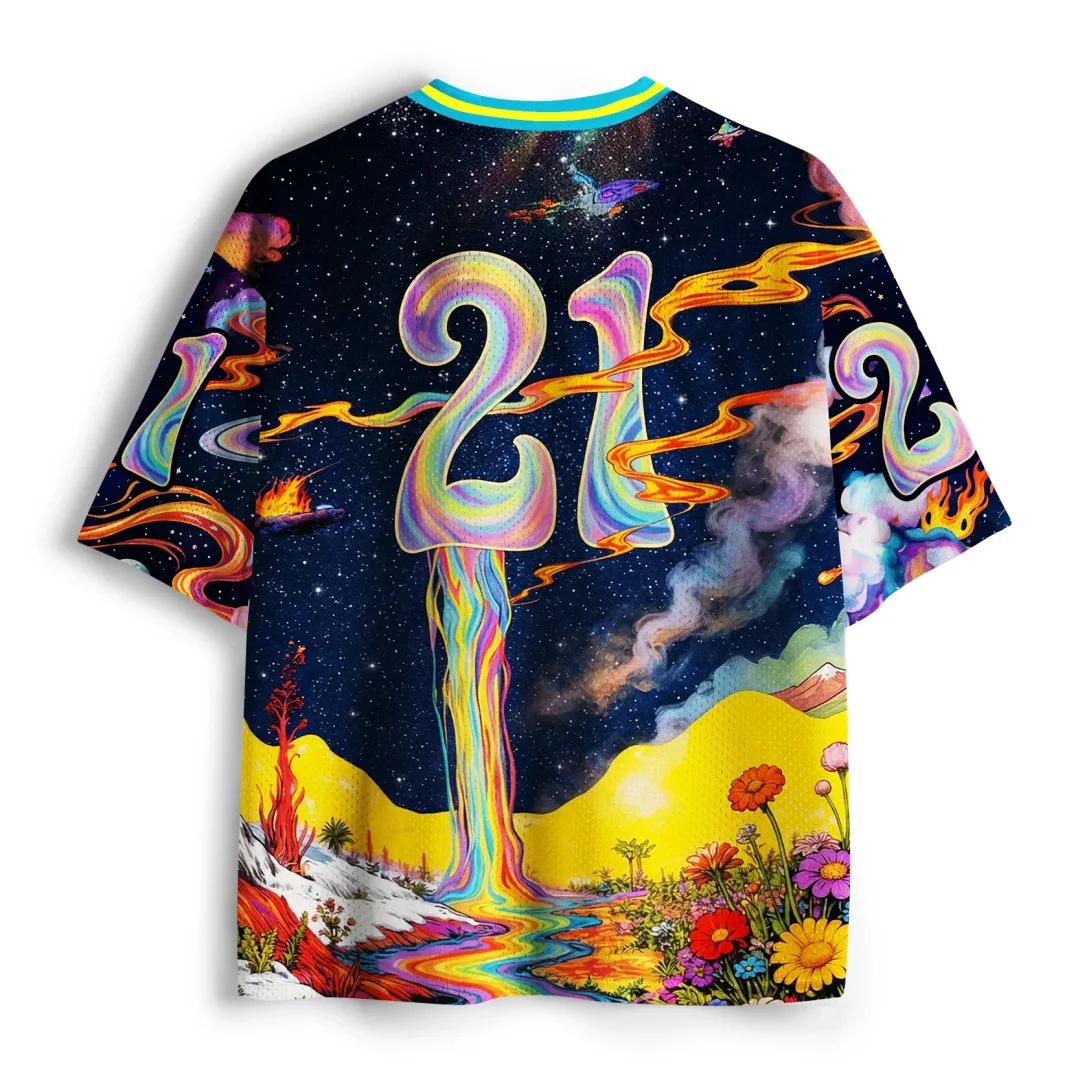 3D Printed Psychedelic Lava Planet Galaxy Space Flower Landscape Pattern T-shirt Rainbow Melting Retro Hippie Knit Street Top