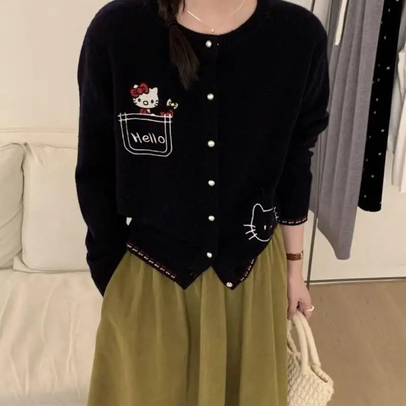 

Kawaii аниме модный повседневный вязаный кардиган 2025 милый новый топ Sanrio Hello Kitty осенние наряды женские брюки комплект комбинезон женский