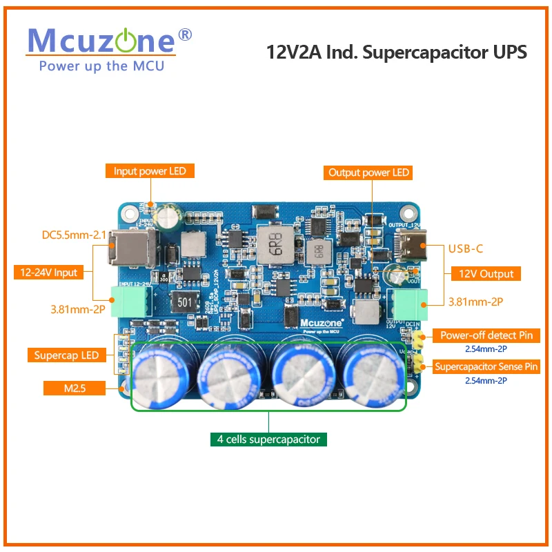 12V2A Industrial Supercapacitor UPS,33F/47F/100F(C-4),9-24V input,12V Output, NVIDIA, Industrial Control, UAV view 2