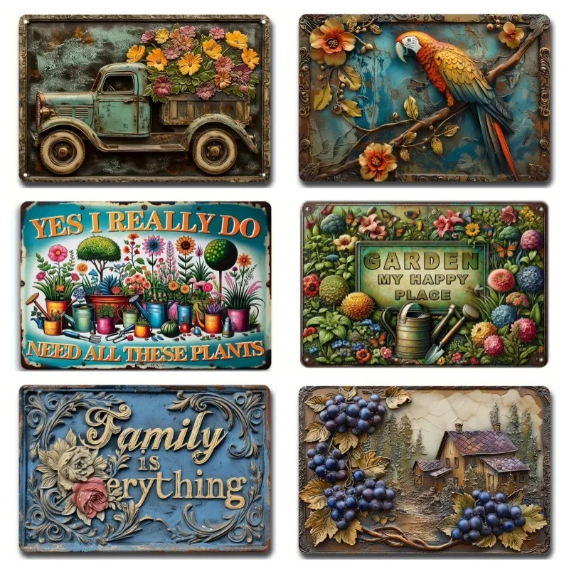 Metal Tin Poster Gardens Bees Roses Retro Metal Tin Sign Plaque Poster for Bar Club Wall Decor Retro Vintage Wall Plate Pendant