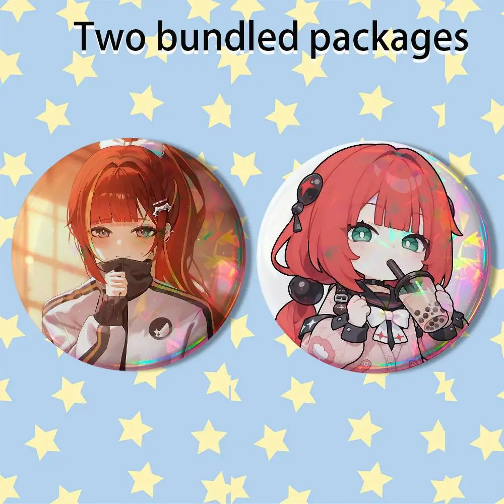 Red hair A-Akane Lize 2 piece set Badges On Backpack Jacket Cartoon Round Brooches Acrylic Button Pins Collection Gifts