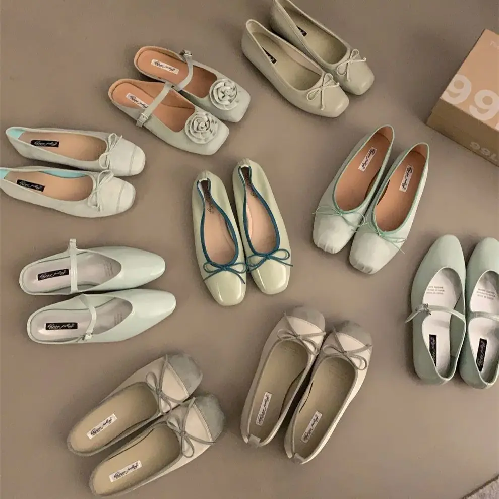 

Bailamos Retro Ultra-soft Women Flats Spring Bow Slippers Sole Single Shoe Leisure Comfortable Leather Shoes New Ballet Shoe Mu