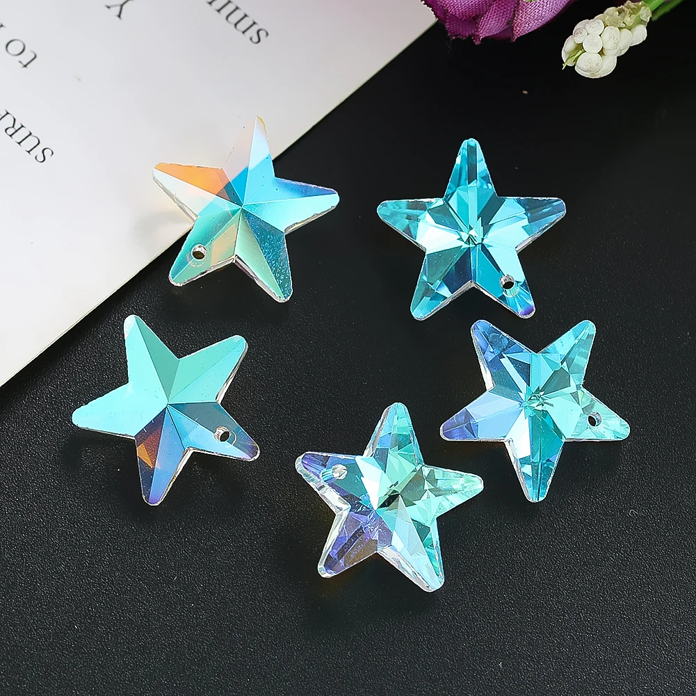 5PC 20mm AB Color Pentagram Star Faceted Prism Glass Crystal Chandelier Garland Curtain Parts Aurora Sun Catcher Jewelry Pendant