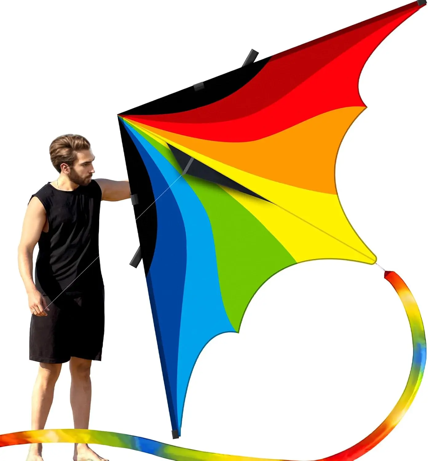 

Large Rainbow Delta Kite (2.8m) - Easy Control, Eye-Catching Design for Outdoor Fun and Beginners