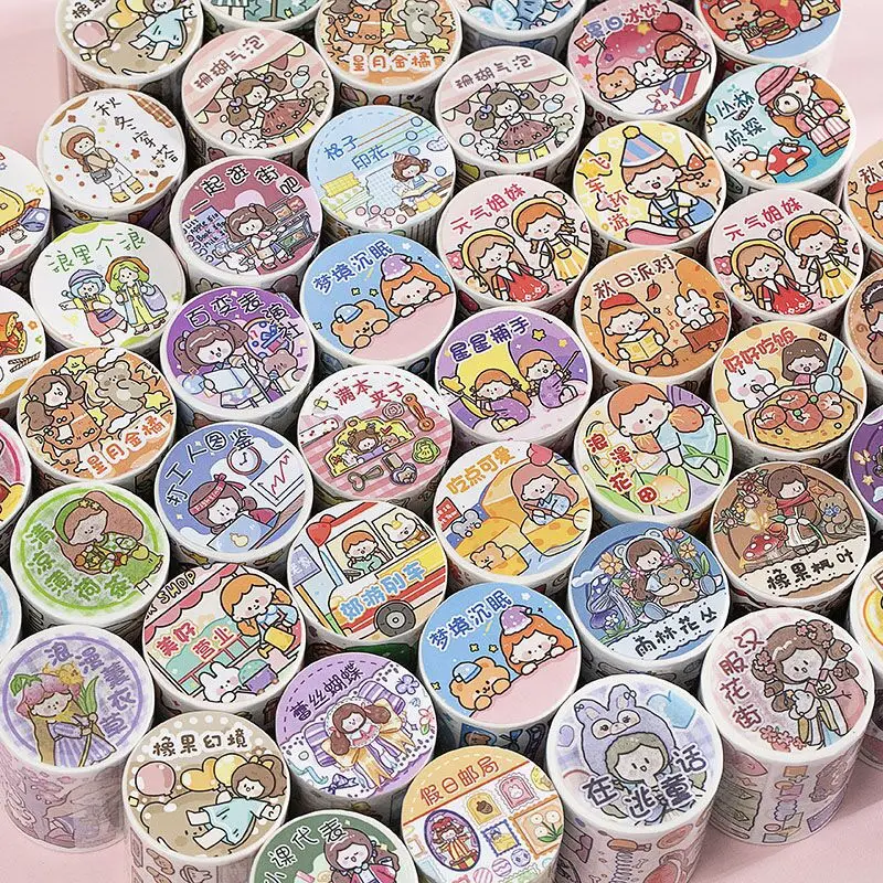 2 Rolls Washi Tape Random Color Cute Cartoon Character Creative Scrapbooking Base Kawaii Decorative Cute Washi Tape