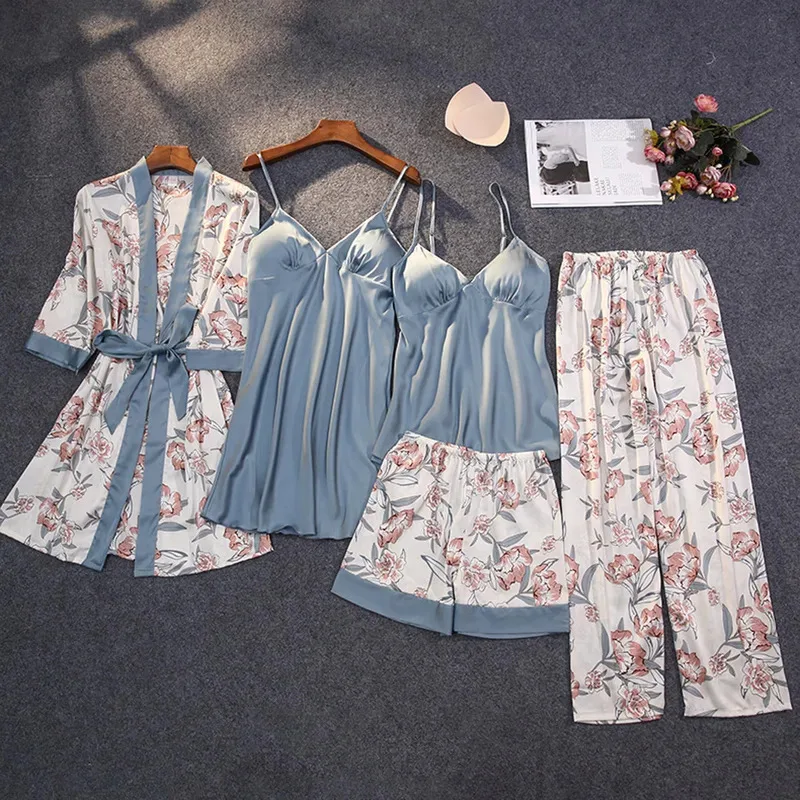 

Sexy Sling Nightgowns Wireless Pajamas Set Lace Silk Nightdress Women Breathable Sleepwear Night Dress Women