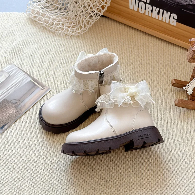 

Girls Princess Boots Suede Warm Kids Ankle Boots with Sweet Lace Bows 2025 Autumn Winter New Girls Short Boots Versatile Fashion