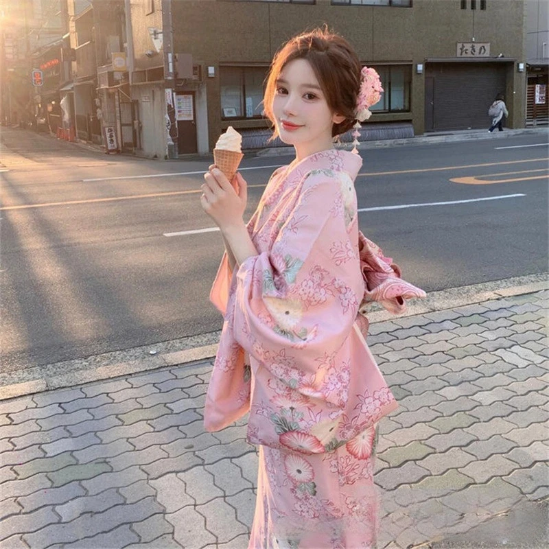 

Розовое кимоно с узором вишневого цвета для девочек, японский костюм для фотосессий в путешествиях, модная одежда для персональной фотосъемки, нежная художественная фотокостюмировка