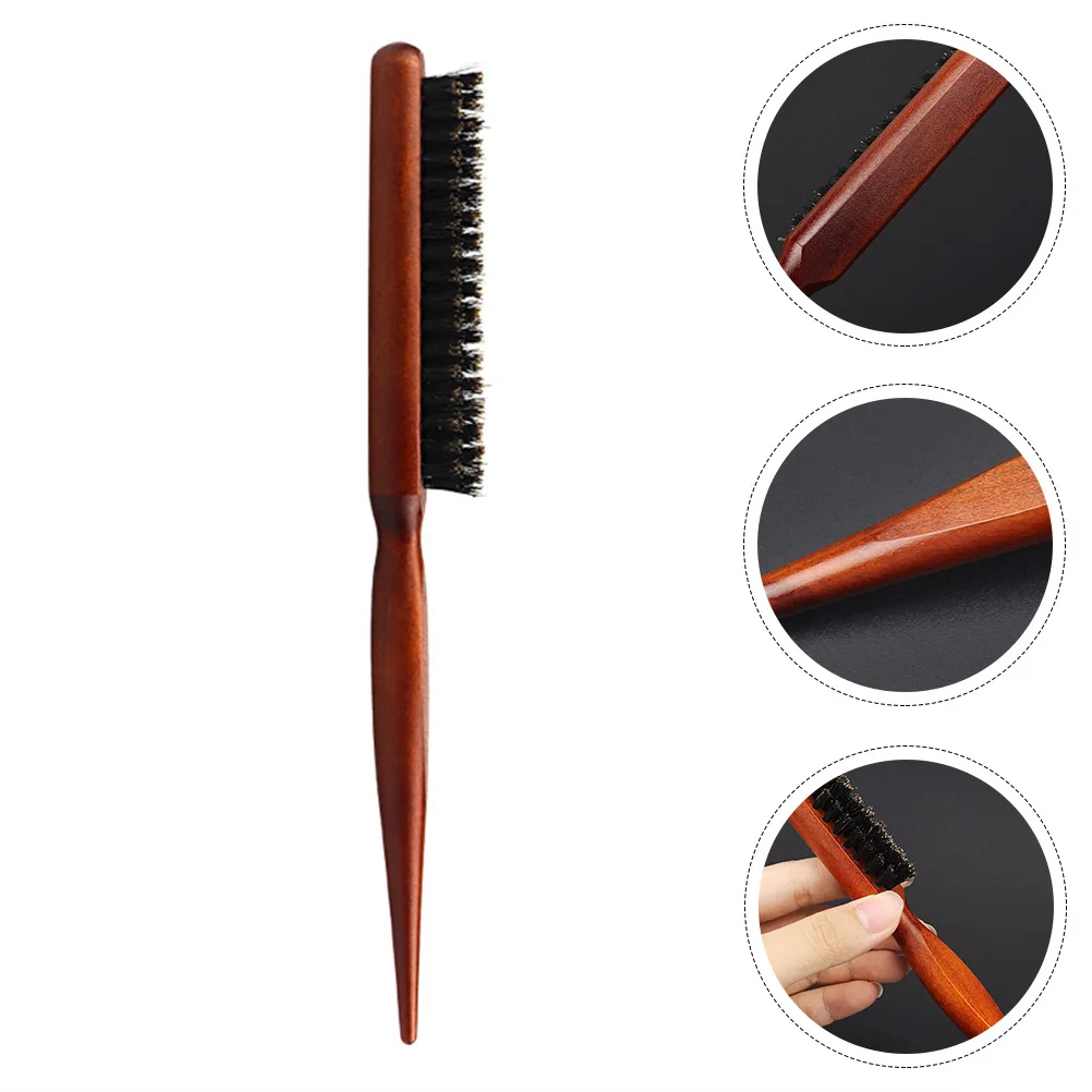 1pc Wave Curling Comb Brown 3-Row Bristle Teasing Brush For Styling Salon Tool Hairbrush Rat Tail Wooden Handle