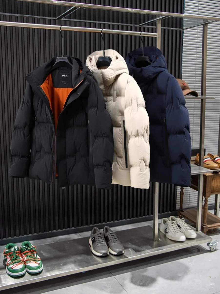 

Men's Heavyweight Outdoor down Jaet Hooded Windproof Water-Resistant Padded Coat White Du Feather Warm Casual Ci Wear