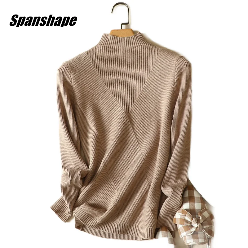 Sweaters for Women Long Sleeve Turtleneck Ribbed Knit Pullover Round Neck Warm Basic Solid Color Cable Knitt