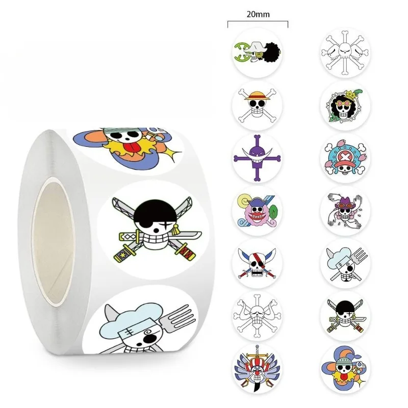 500pcs Popular One Piece Pirate Logo Round Sticker Roll Classic Crew Skull Mark Labels for Package Sealing Journal Anime Fan DIY