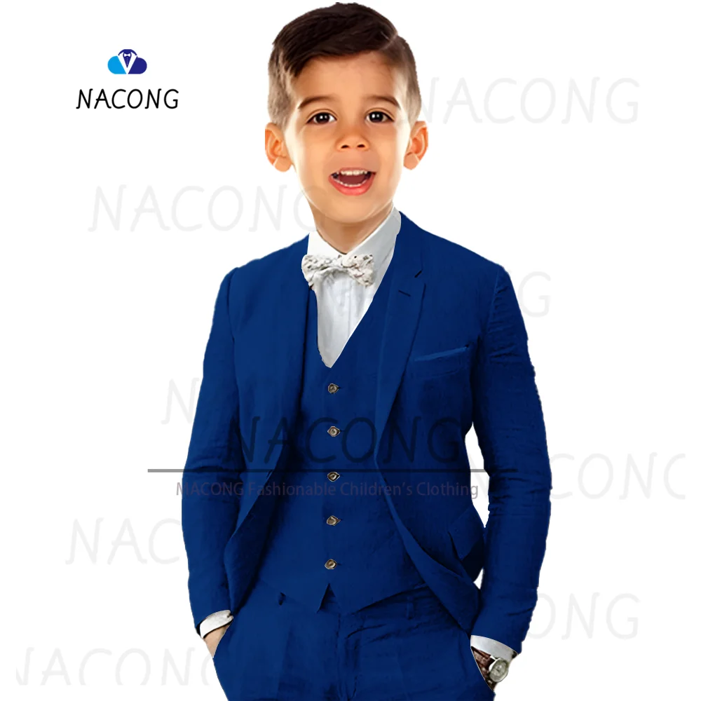 Boys Suit Summer Linen Tuxedo Wedding Party 3-piece Children's Suit Jacket