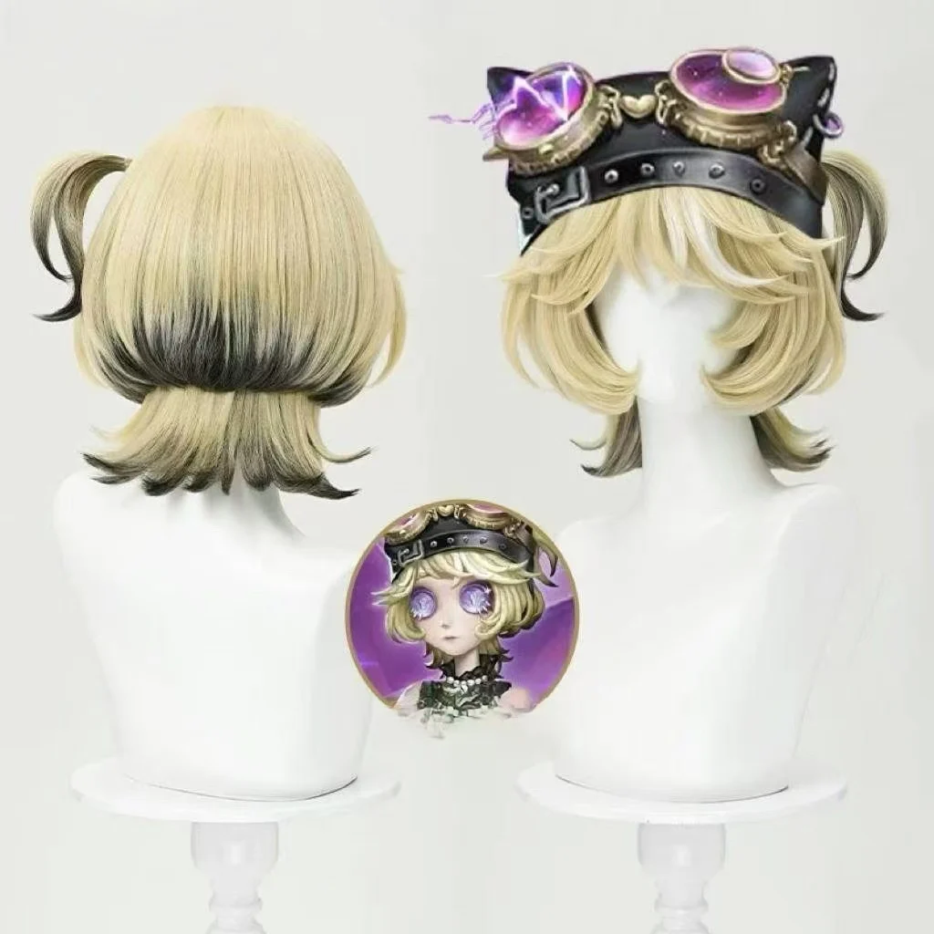 Identity V Mechanic Core Cosplay Wig Blonde Gradient Black Short Wig Heat Resistant Synthetic Hair for Halloween Comic Con Wig