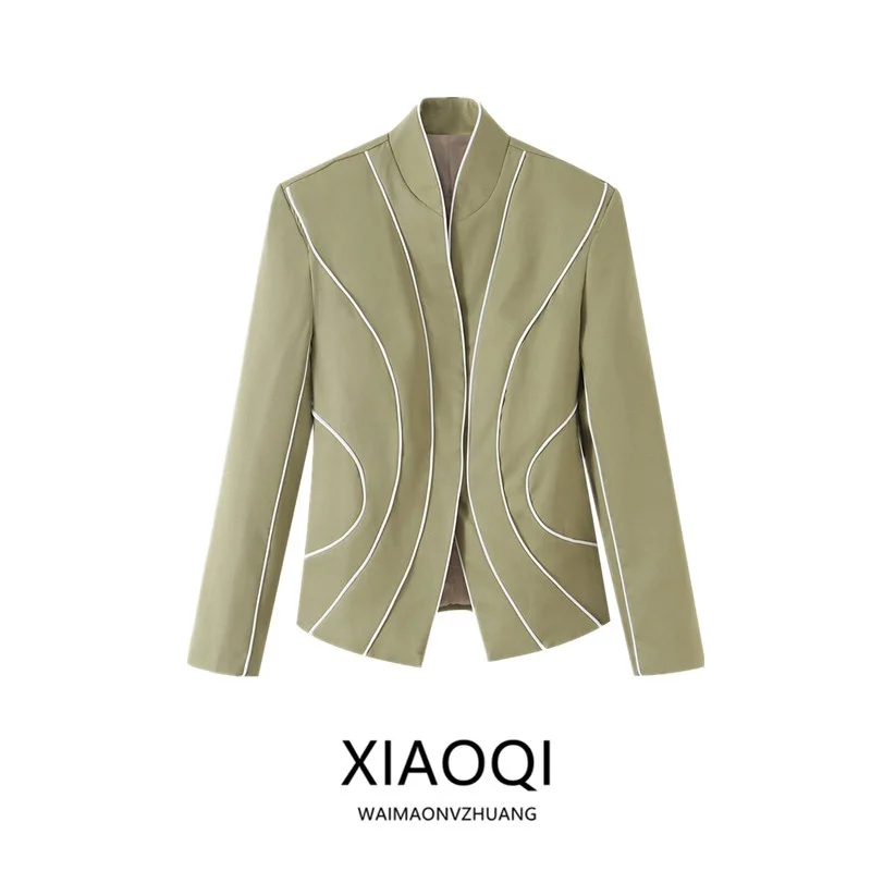 Autumn 2026 Women's Design Sense Versatile Asymmetrical Patchwork Suit Jacket Fashionable European Style Slim Fit Short Coat
