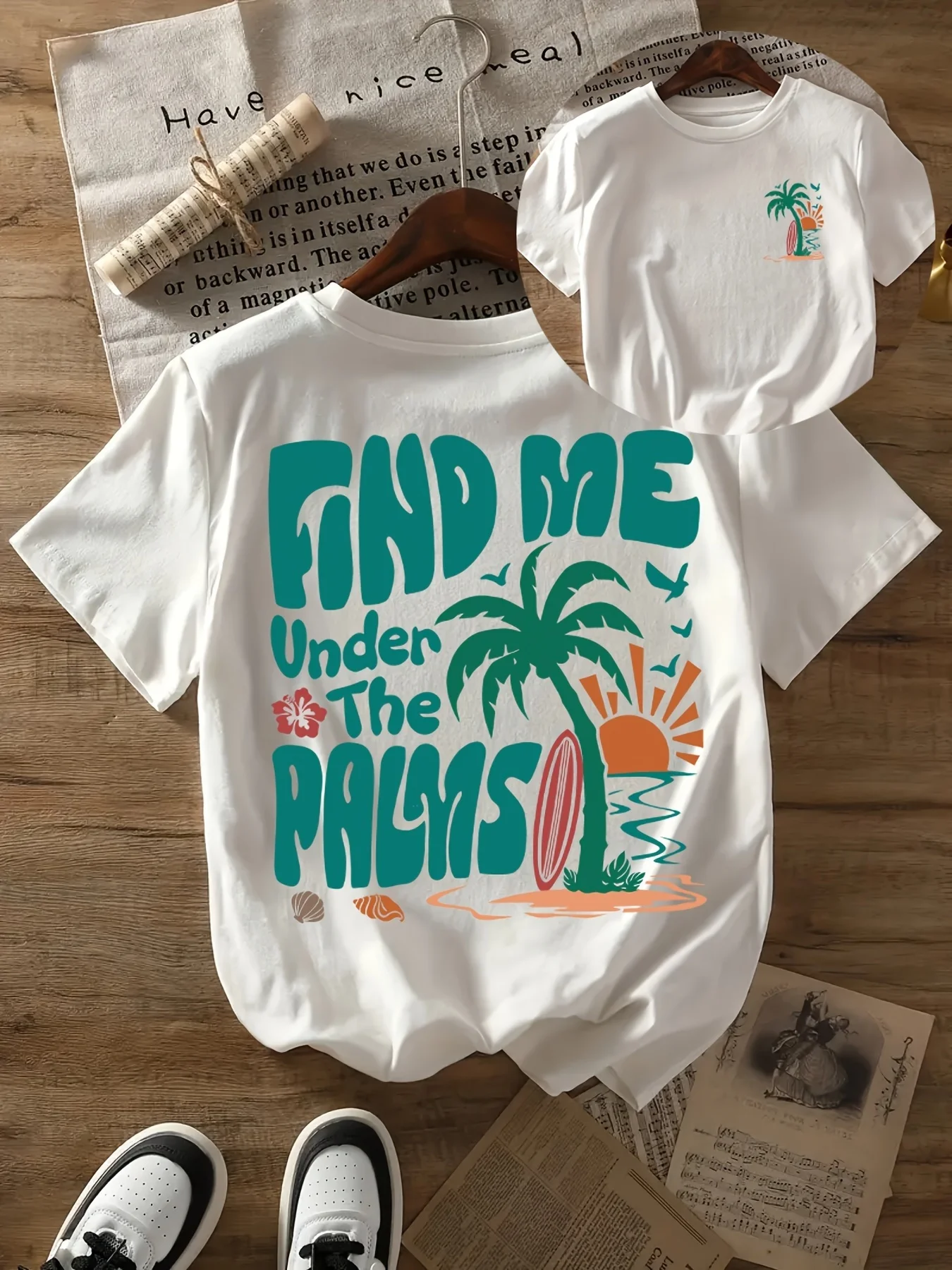 Women's Tropical Print T-Shirt- Top with Turquoise 