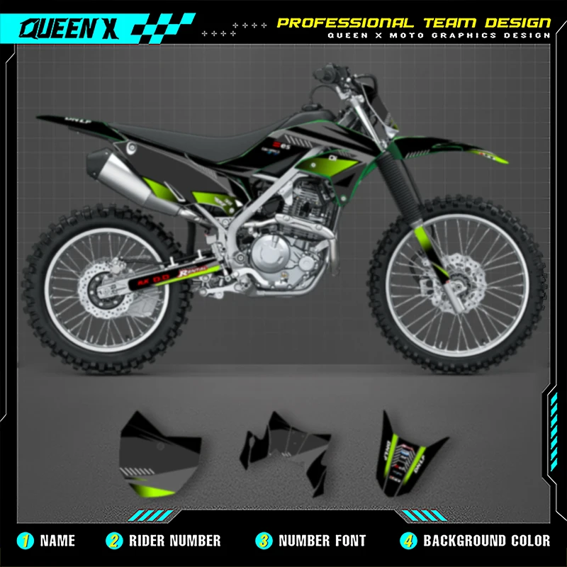 

Queen X MOTOR Custom Team Motorcycle Graphics Decals Stickers Kits For Kawasaki KLX230 KLX 230R 2020 2021 2022 2023