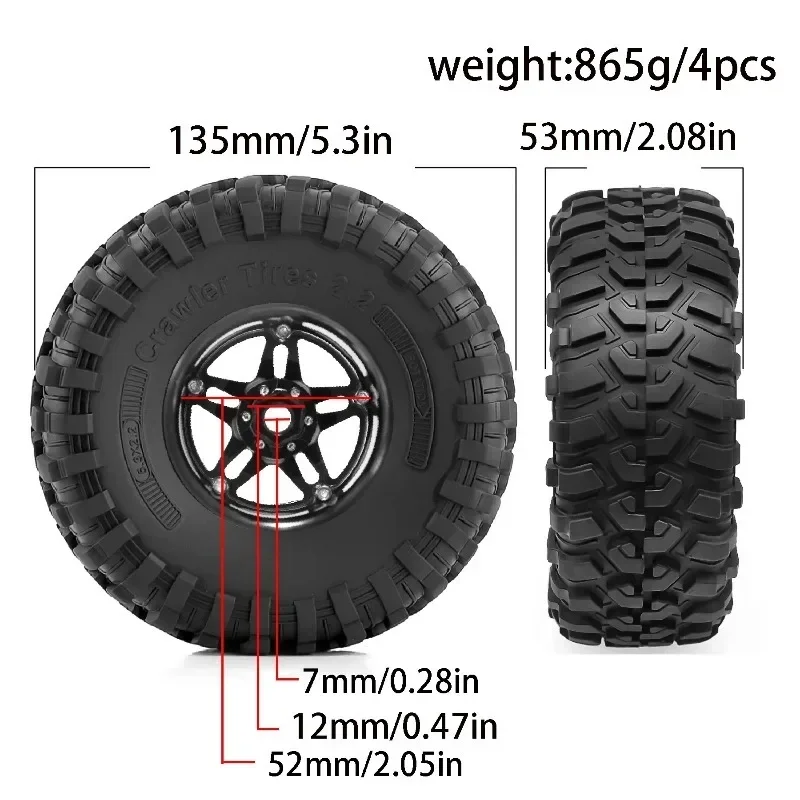

2.2 in Wheel Tires for 1/10 SCX10 II 90046 SCX10 III AXI03007 SCX10 Pro TRX4 TRX6 Gen7 Gen8 D90 VS4-10 MST CFX RC Crawler