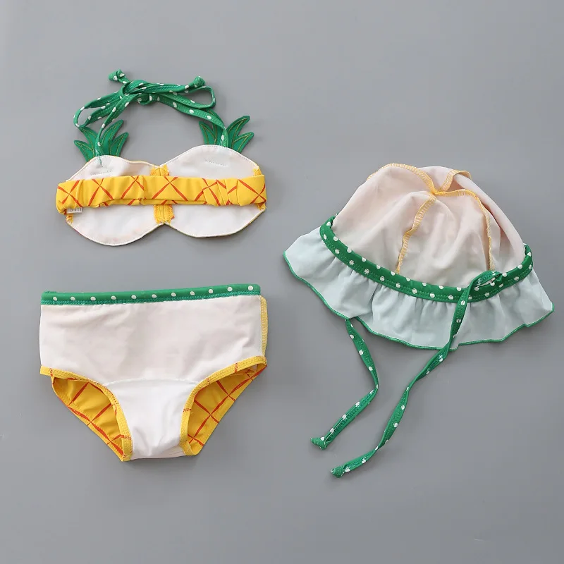 2023 Baby Swimwear Kids Girls Three Pieces Swimsuit Bikini Summer Children Cute Strawberry Pineapple Swimwear For Beach Vacation