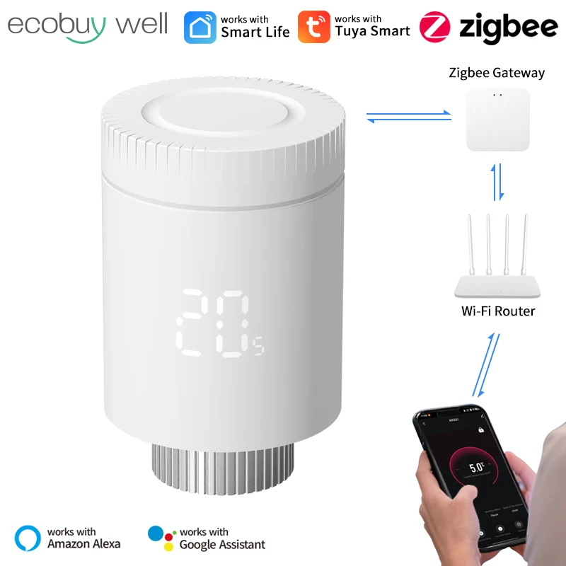 Tuya Zigbee Radiato Valve Wifi APP Connect Thermostat Valve Intelligent Thermostat Controller For  Alexa Google Home Assistant