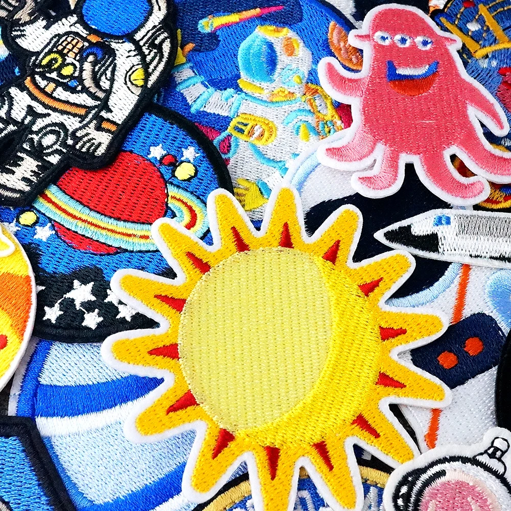 Rocket Alien UFO Space Planet Iron on Transfers for Clothes Clothing Embroidery Stickers Decoration Repair Parches Ironing Patch