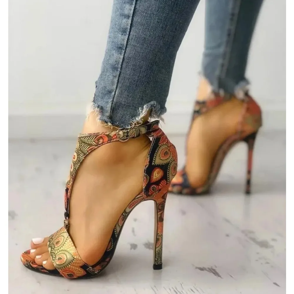 Luxury Women\'s Designer Sandals 10.5cm High Heels Summer Print Peep Toe Sexy Party Shoes  374