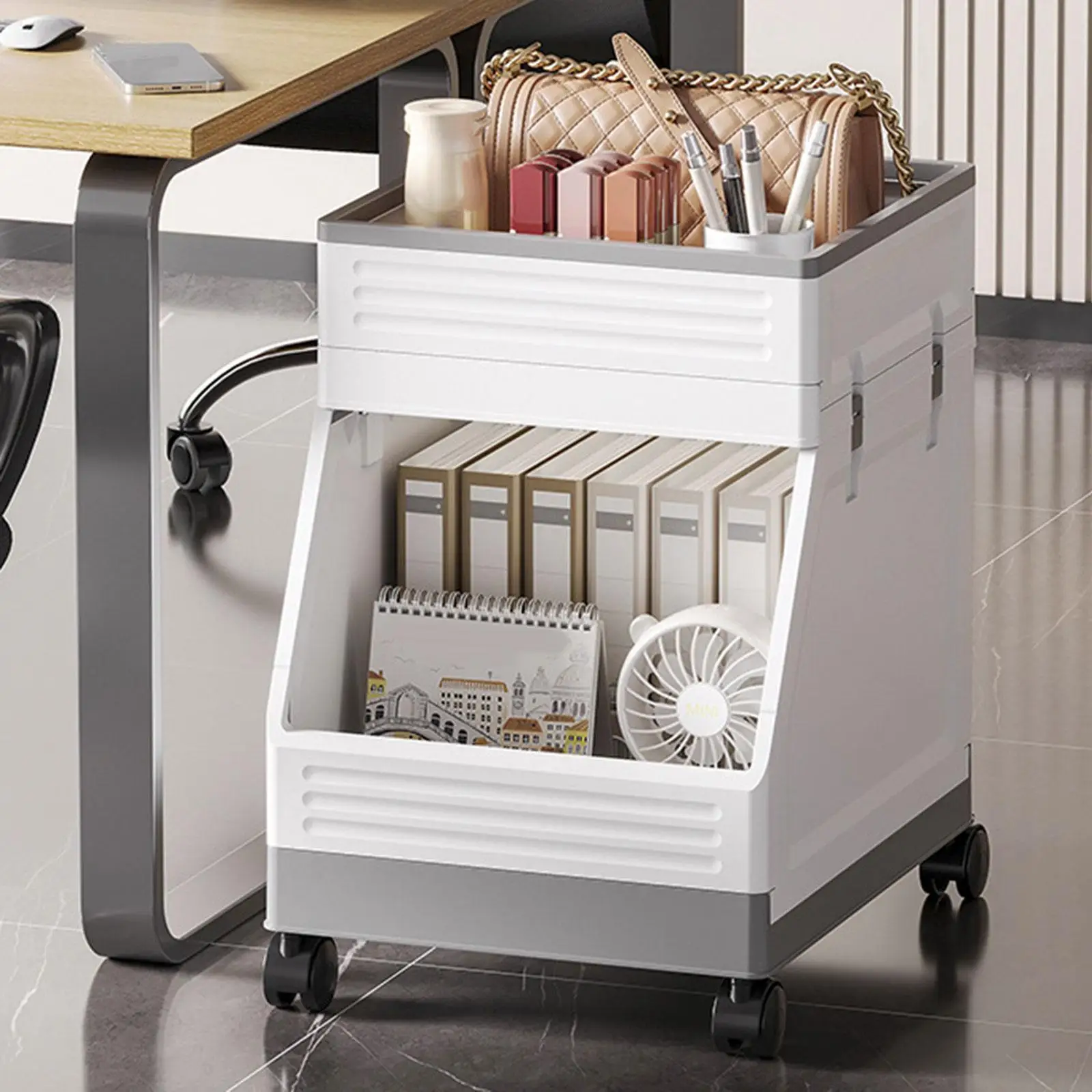 

2 Tier Rolling Utility Cart Multipurpose Practical Storage Cart Rolling Cart for Dormitory Bedroom Home Kitchen Living Room