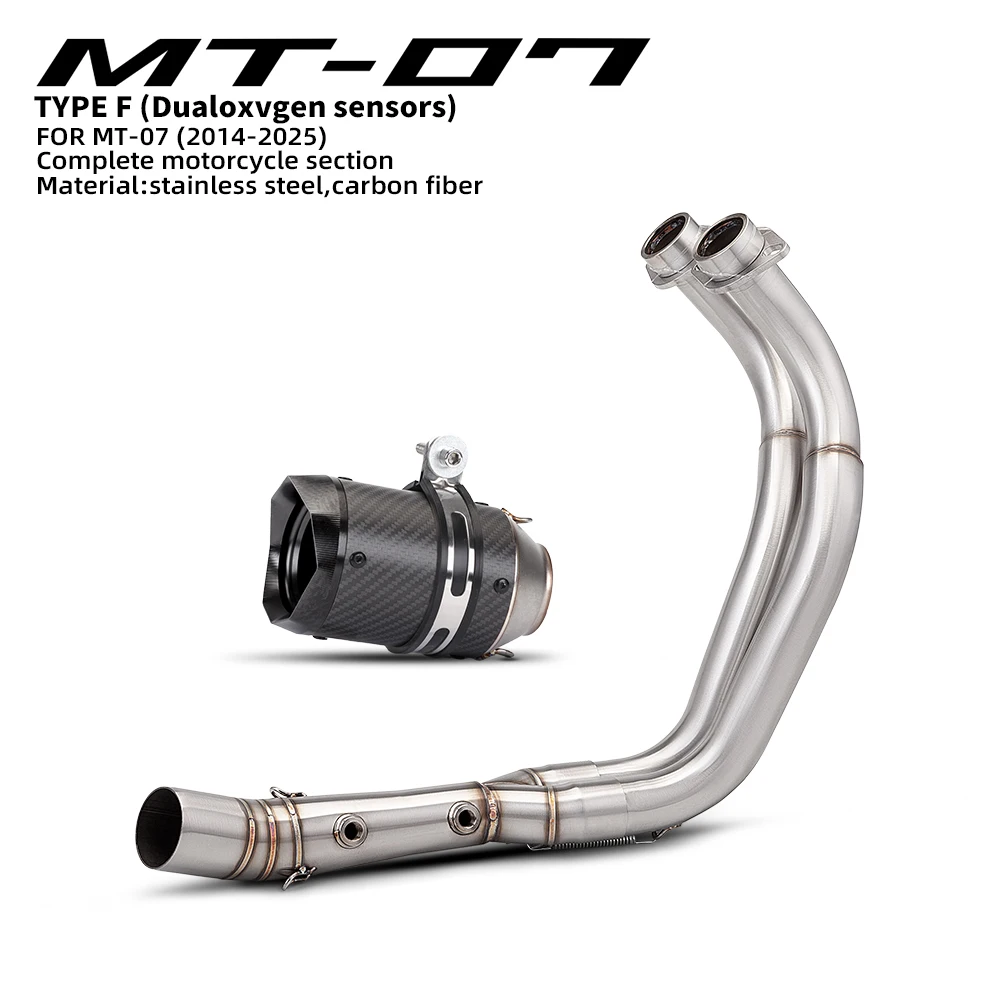 

For MT-07 FZ-07 2014-2025 Motorcycle Exhaust Dual Oxygen Sensor Front Pipe Motorcycle Muffler System Connector 51MM Exhaust