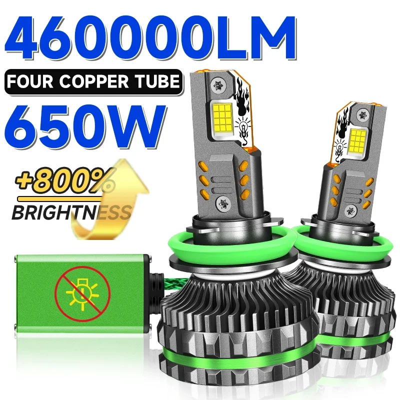 

650W H1 H4 H7 LED Headlight 460000LM Led Canbus Car Lamps H11 H8 9005 9006 HB3 HB4 9012 HIR2 Fog Lamps Car Light 3 Copper Tube