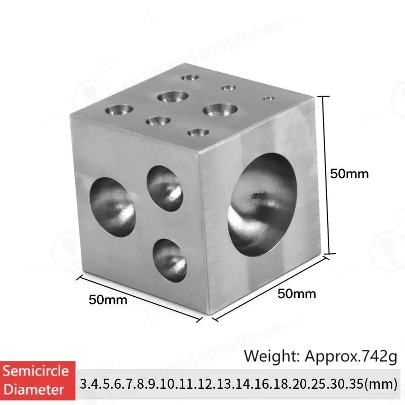 50x50x50mm Stainless Steel Square Jewelry Forming Block, Hemisphere Dome Shaping Block with 18 Kinds of Cavity Sizes