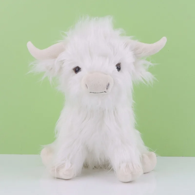 New 25cm Simulation Highland Cow Animal Plush Doll Long Hair Soft Stuffed Cream Highland Cattle  Home Decoration Toy Gift