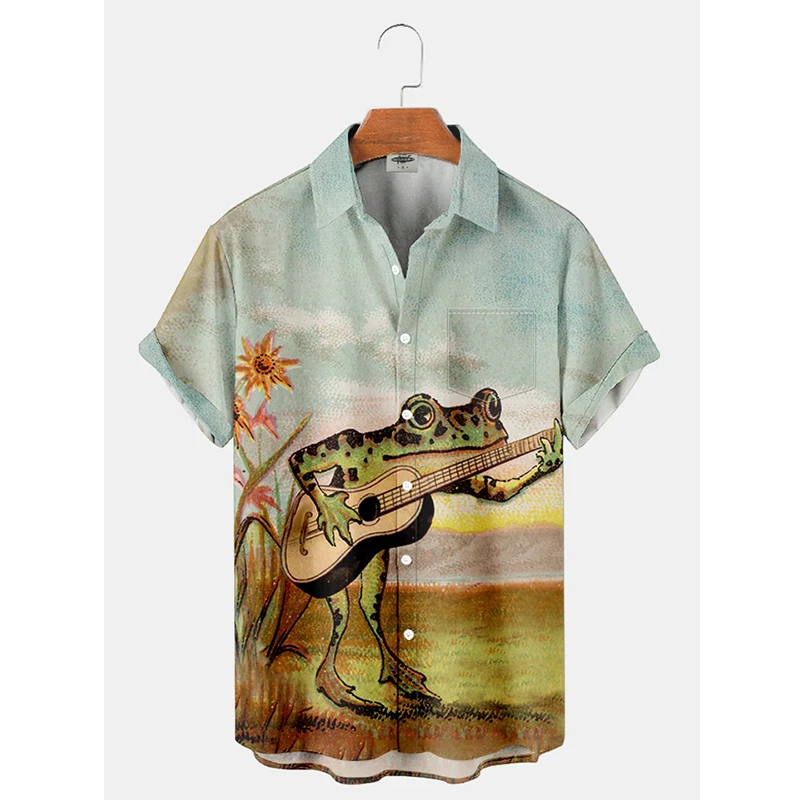 Hawaii Funny Shirt For Men 3d Print Frog Summer Hawaiian Beach Tops Casual Short Sleeve Lapel Blouse Streetwear Male Clothing