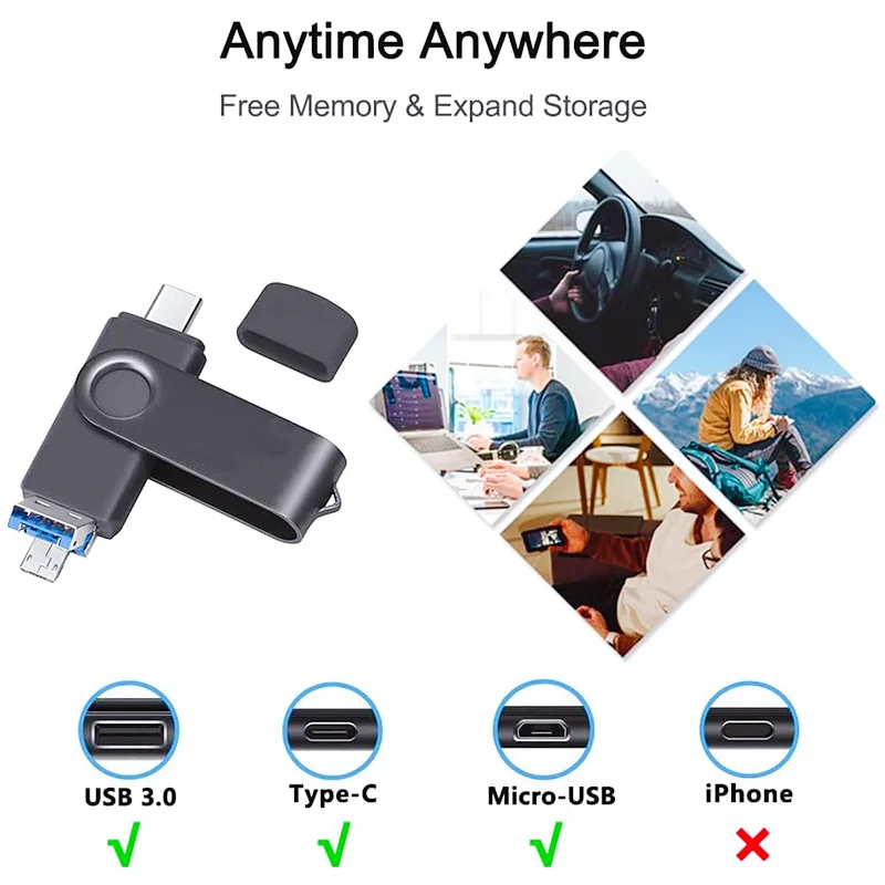 Pendrive 3 en 1 tipo C de almacenamiento externo, unidad Flash USB 3,0 de 64GB, 32GB y 16GB para Android/PC, OTG, 256G y 128G