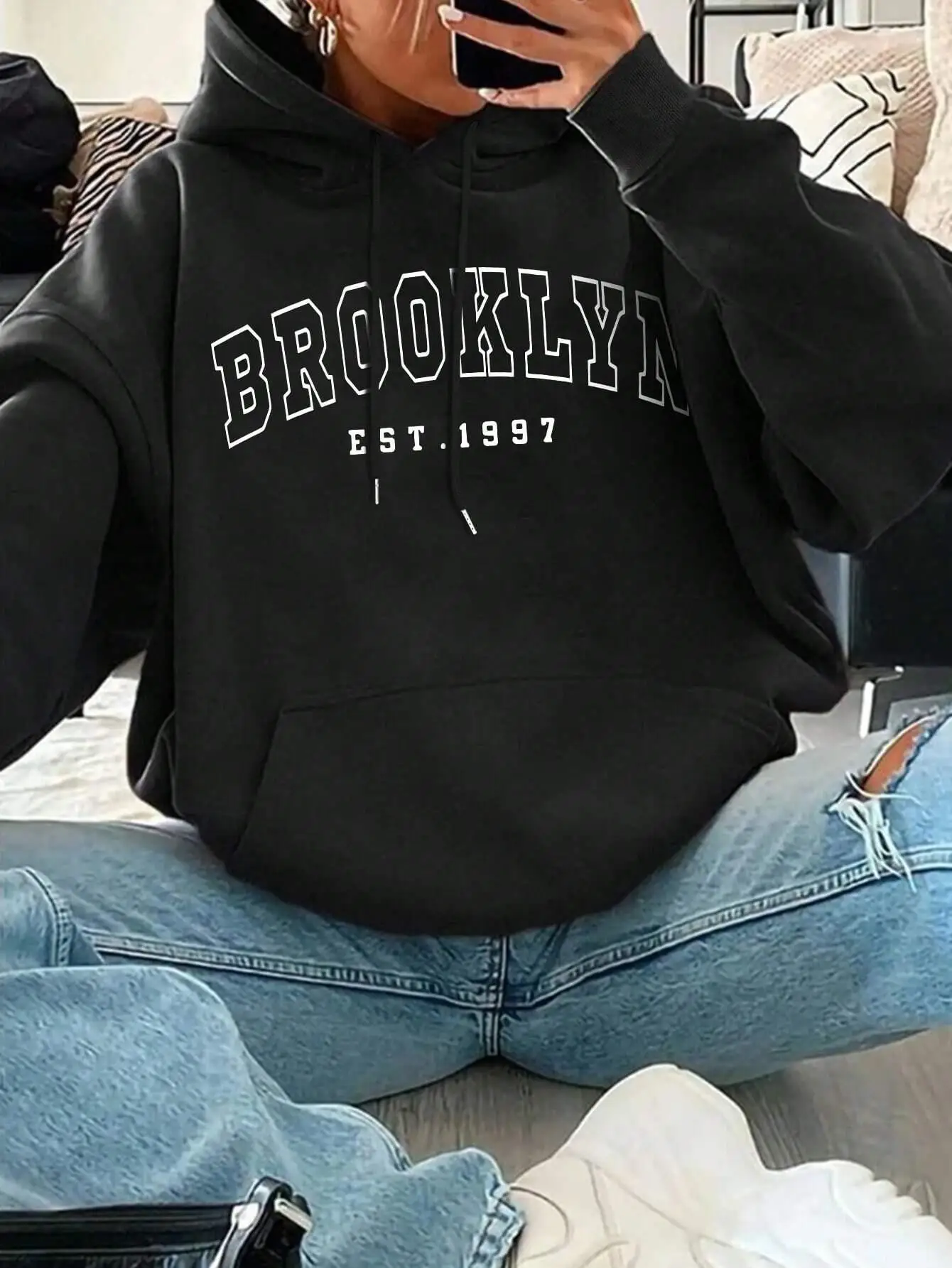 Brooklyn EST. 1997 City USA Women\'s Hoodies Vintage fur-liner Hoodie Autumn S-XXL Sweatshirts Simple High Quality Pullover Top