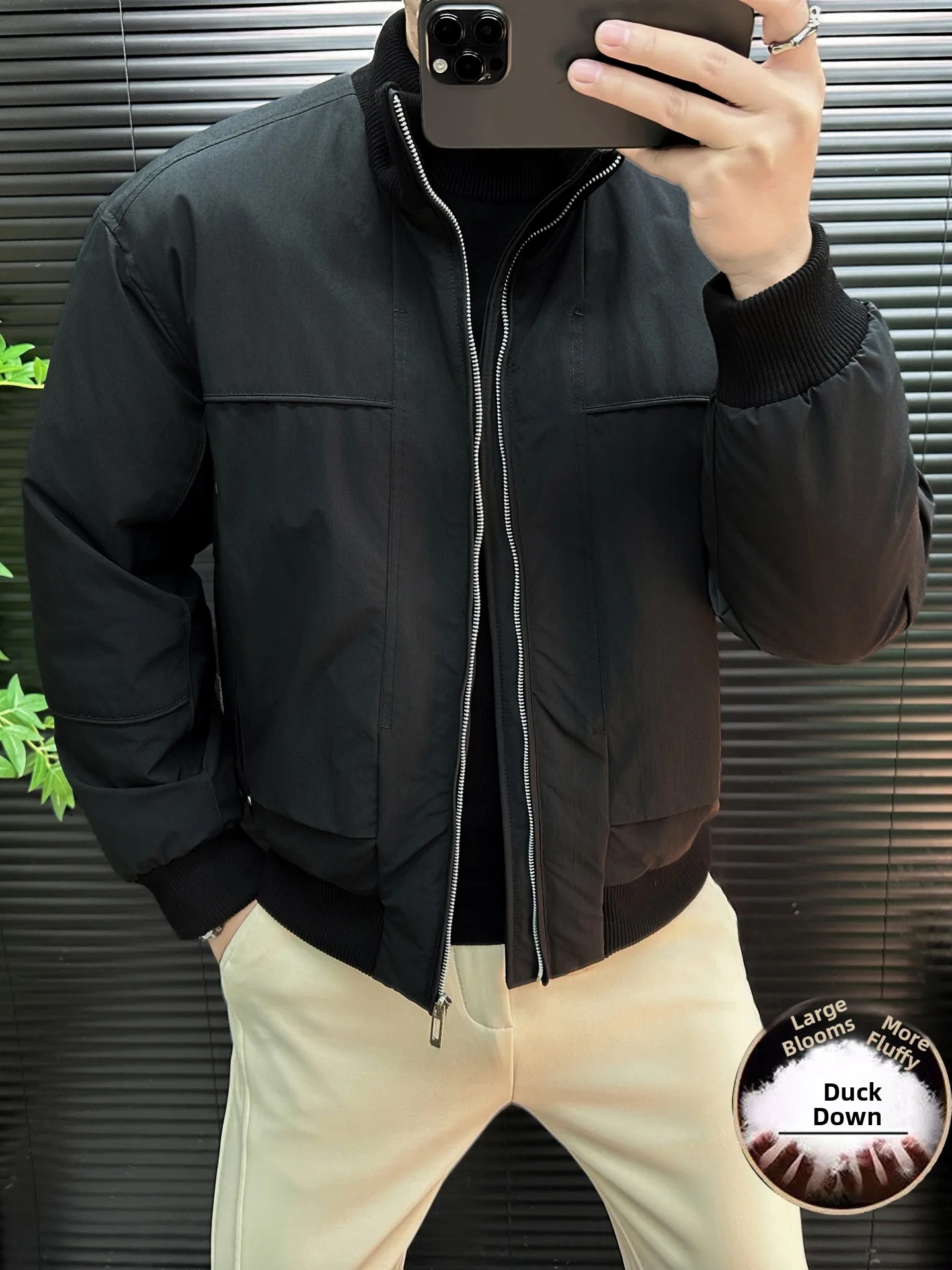 American Casual Knitted Stand Collar Men's down Jacket Winter New Fashion Warmth Workwear Coat Polyester Fiber Long Sleeve