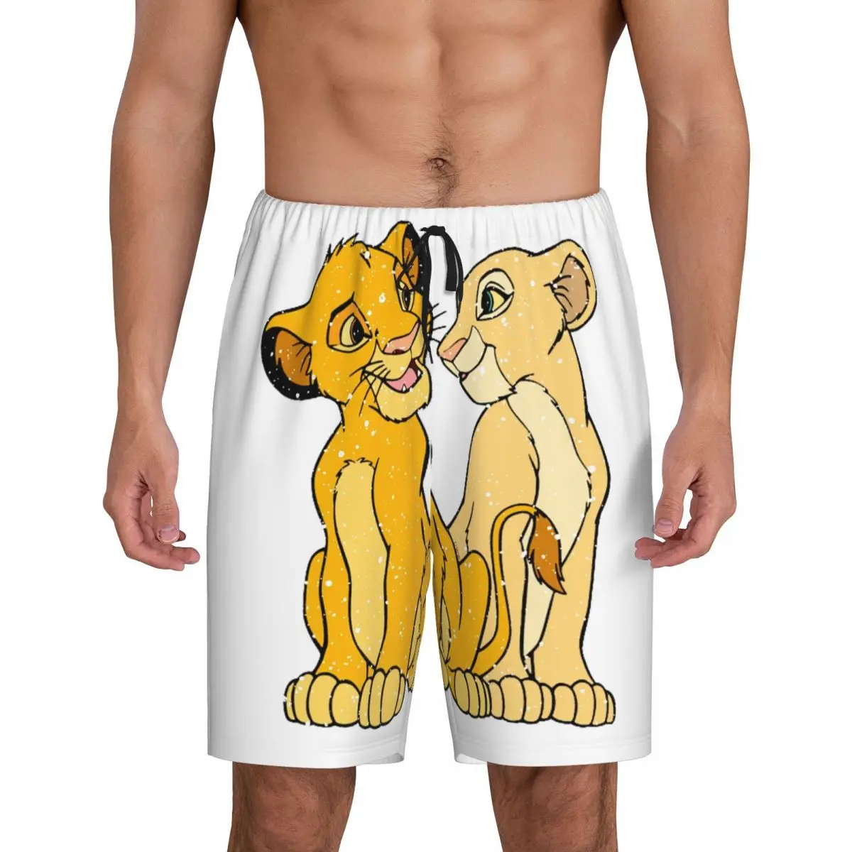 Men Funny Cartoon Movie Lion King Simba Pajama Shorts Custom Printed Sleep Pjs Sleepwear Bottoms with Pockets