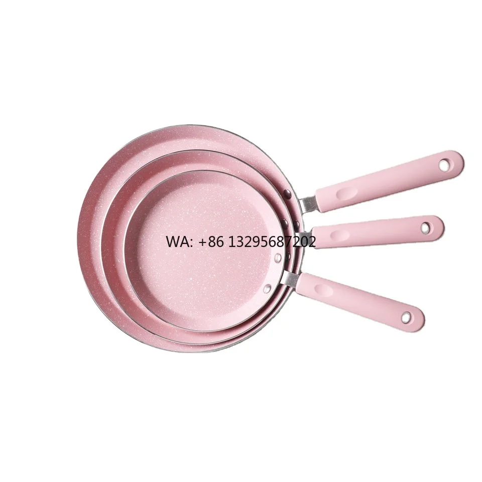 

Modern Classic Marble Pink Kitchen Cookware Set Non-Stick Aluminum Cake Steak Frying Pan with Bakelite Handle New Design