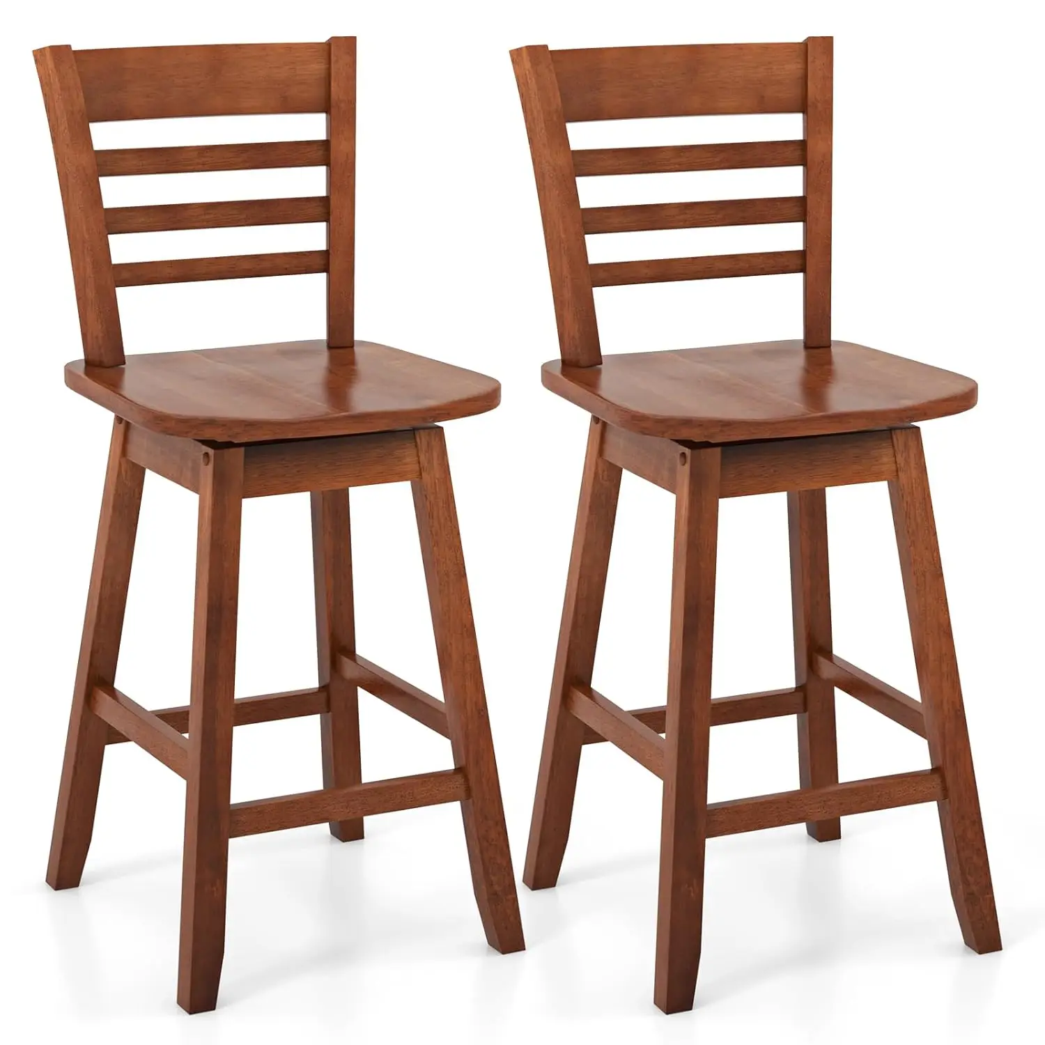 

24.5in Swivel Counter Height Bar Stools 2pc Hollow Backrest Contoured Seat Footrest Kitchen Pub Walnut Customized