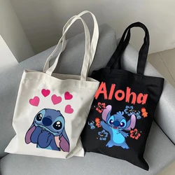 Streetwear Disney Stitch Tote Bag Shopper Borsa a tracolla in tela Eco Lilo e Stitch Shopping Bag Donna Tote Harajuku Donna