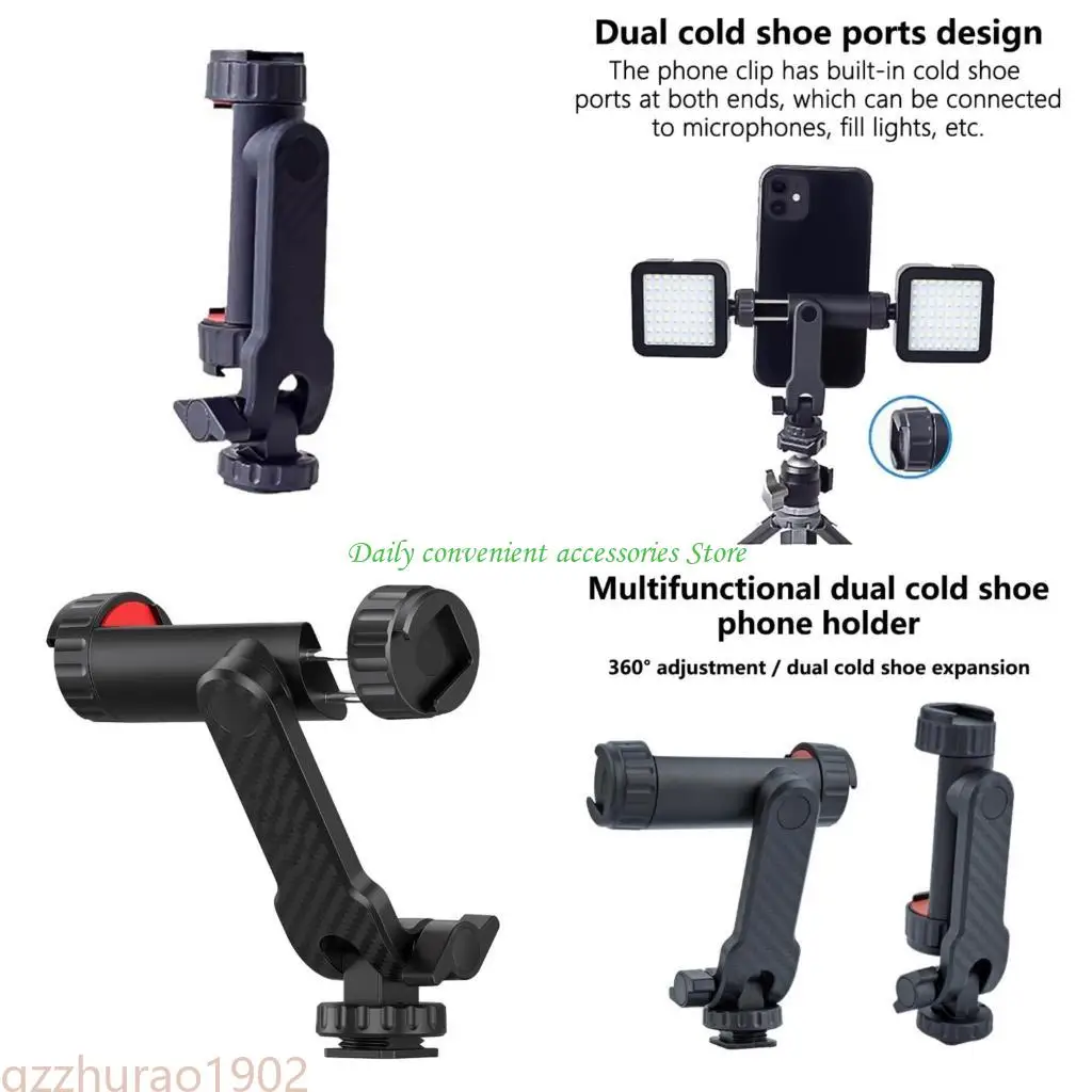 

97QB Adjustable Phone Clamp Holder with 360 Degree Rotation & 180 Degree tilts Cell Phones Tripods Mount for Mobile Photography