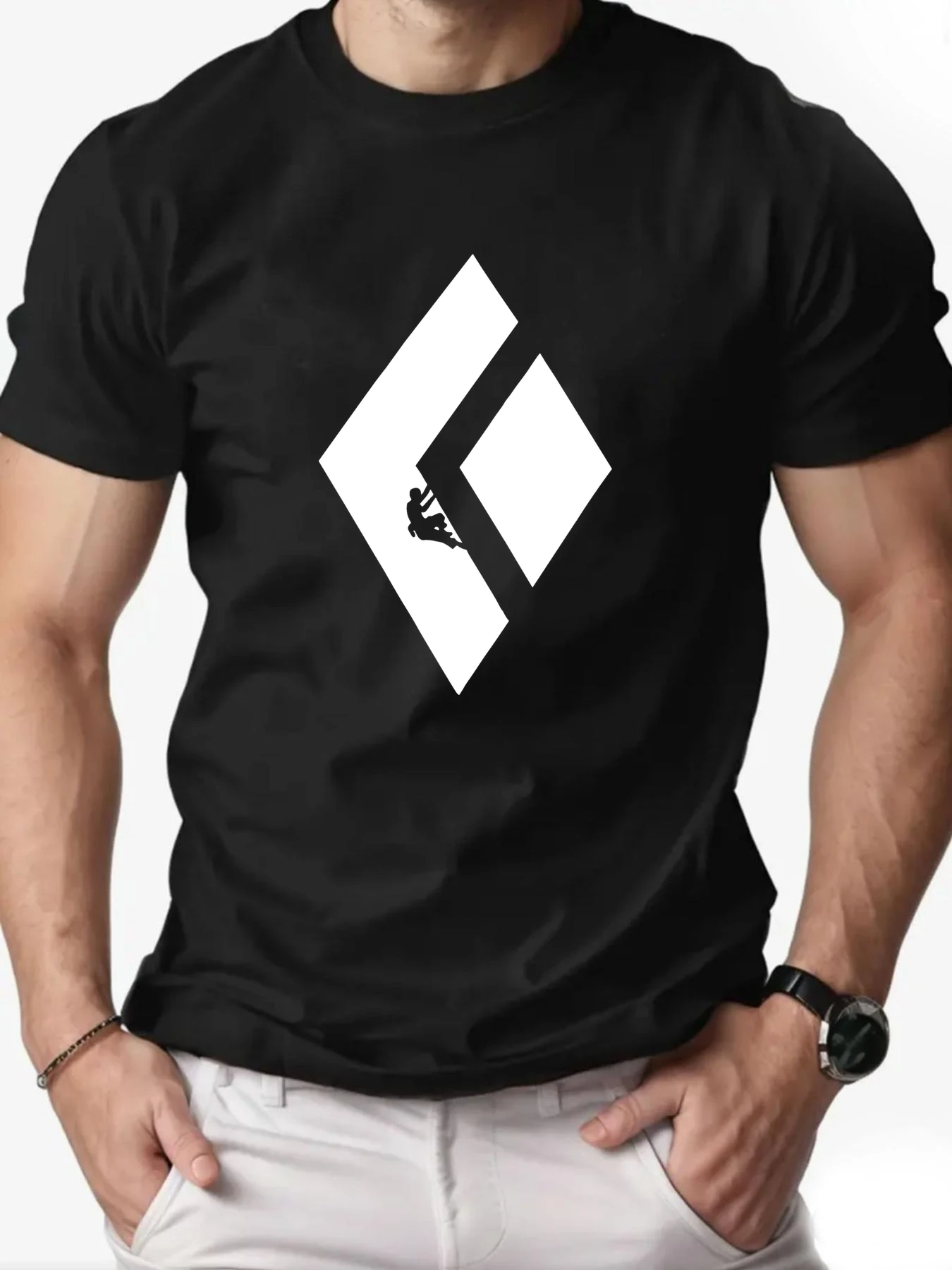 Herren Sommer 100% Baumwolle T-Shirt mit Klettermuster-Druck, lockerer Rundhalsausschnitt, Kurzarm-T-Shirt für Berg- und Outdoor-Freizeitkleidung im Alltag. – Detail 8