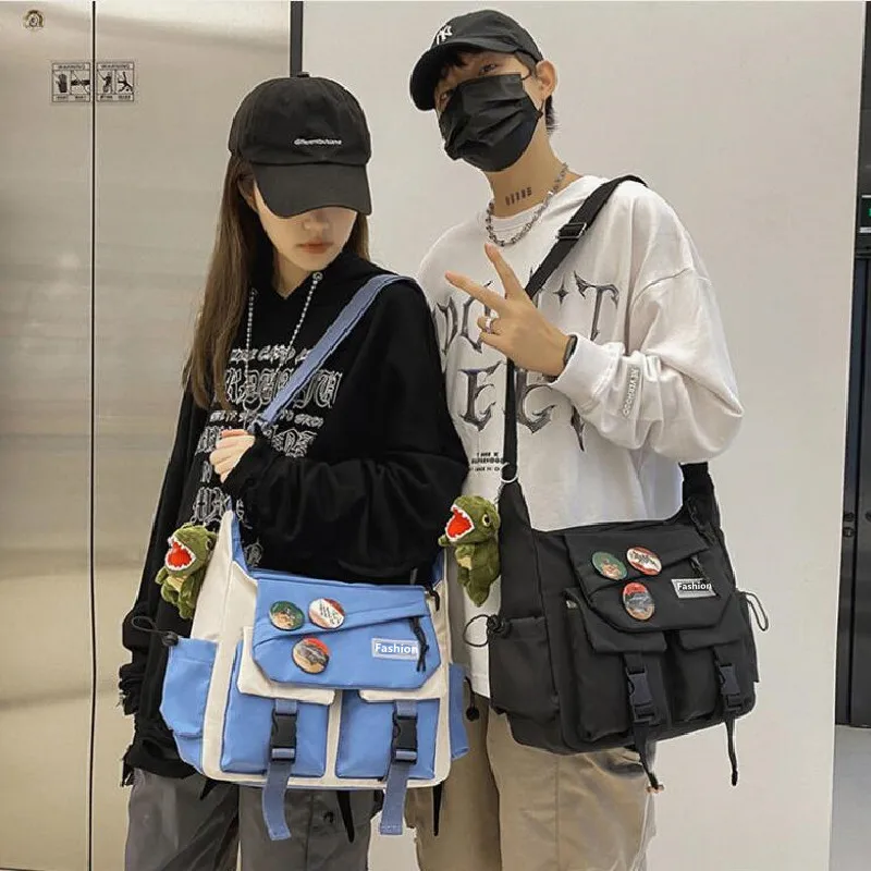 Sac bandoulière tendance grande capacité style campus pour femme, sacs d'école pour étudiants, sac messager pour couple pour usage quotidien décontracté