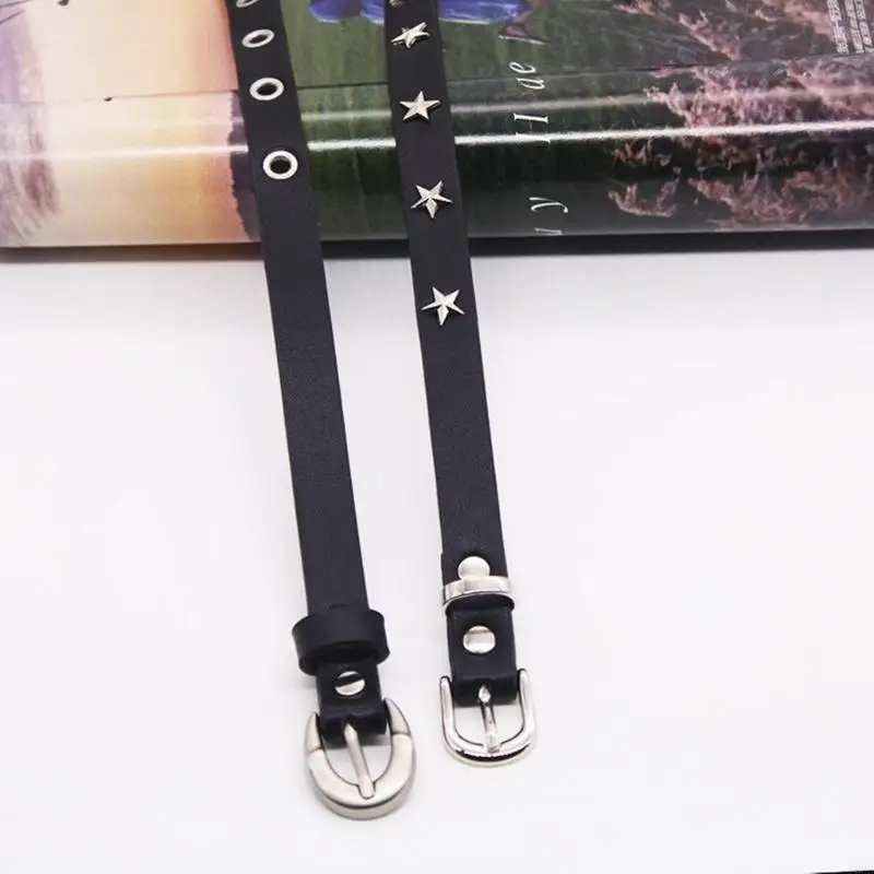 P88B Harajuku Adult Waist Belt with Pin Buckle Alloy Star Rivet Waistband PU Waist Belts for Women Man Wear Resistant Belt