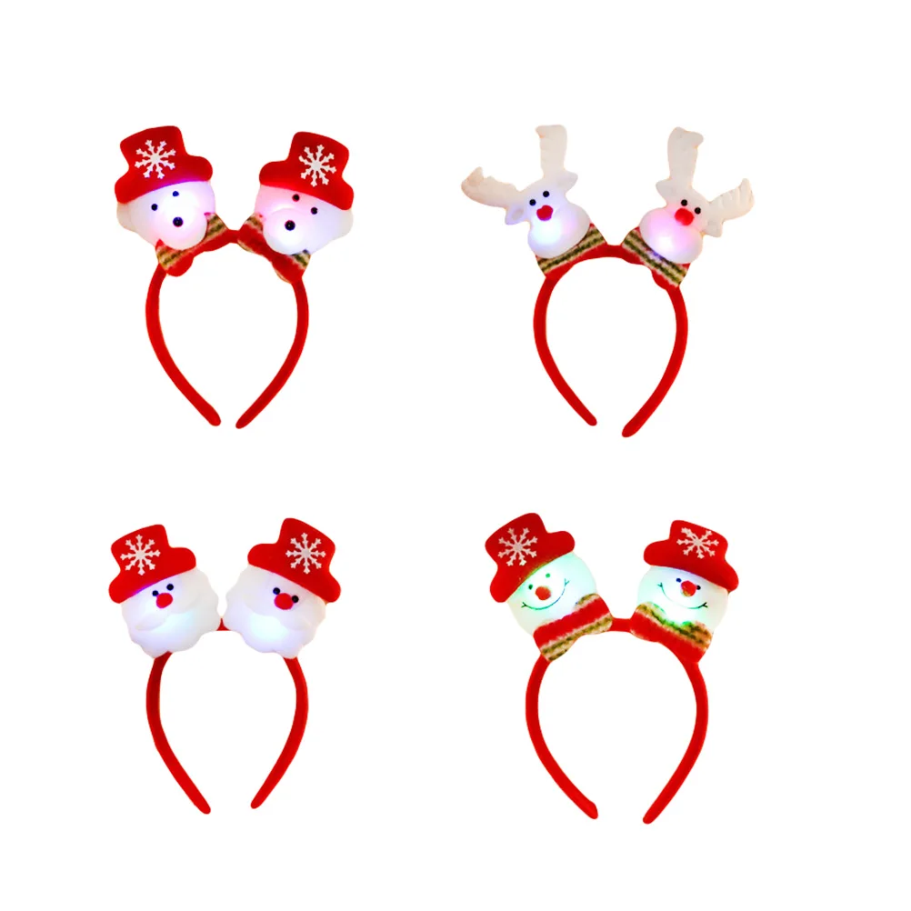 

4PCS Glowing Christmas Headbands Lighted Hair Accessories Soft Comfortable Festive Xmas Party Hats Holiday Gifts