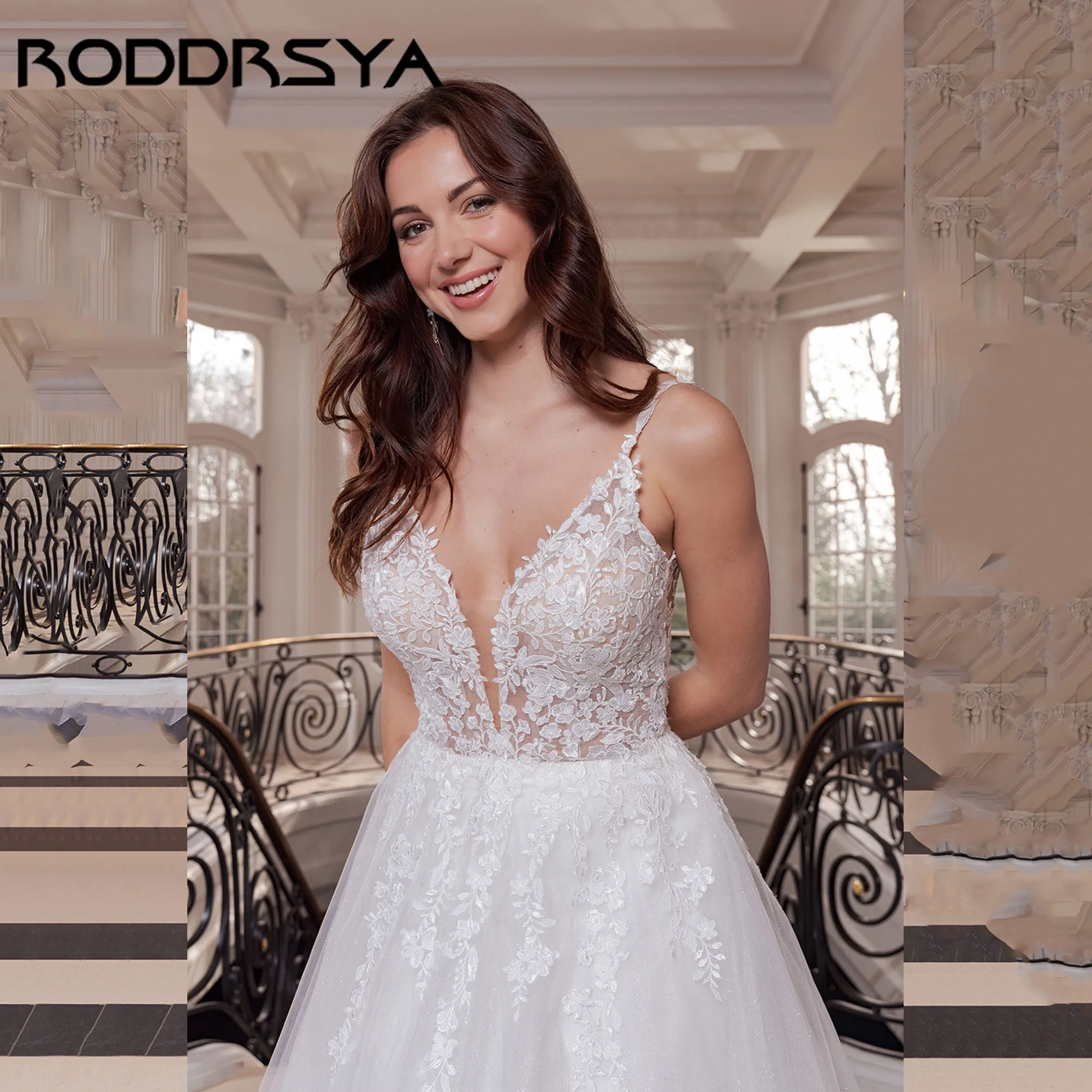 

RODDRSYA A-line V-neck Bridal Dress Exquisite Backless Lace Appliques Wedding Gown Spaghetti Straps vestidos de novia Customized